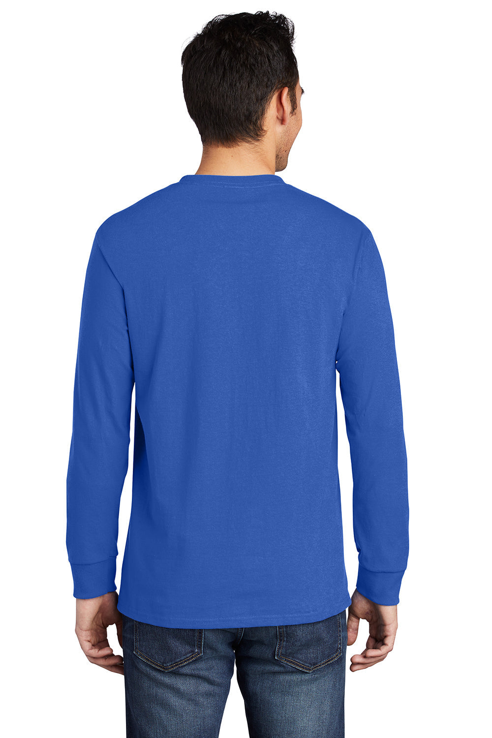 Mens Essential Long Sleeve Crewneck T-Shirt w/ Pocket - Royal Blue