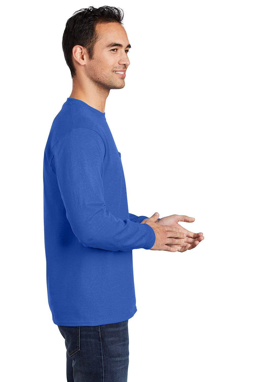 Mens Essential Long Sleeve Crewneck T-Shirt w/ Pocket - Royal Blue