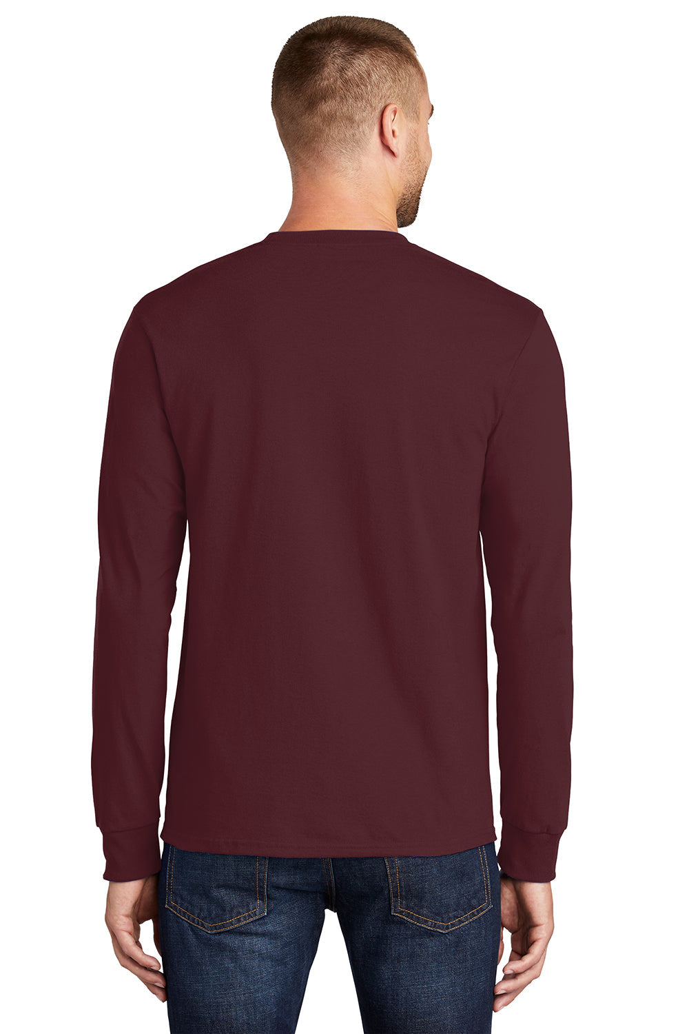 Mens Essential Long Sleeve Crewneck T-Shirt - Athletic Maroon
