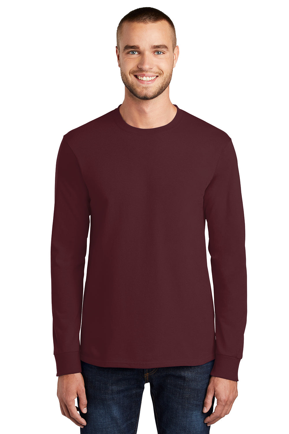 Mens Essential Long Sleeve Crewneck T-Shirt - Athletic Maroon