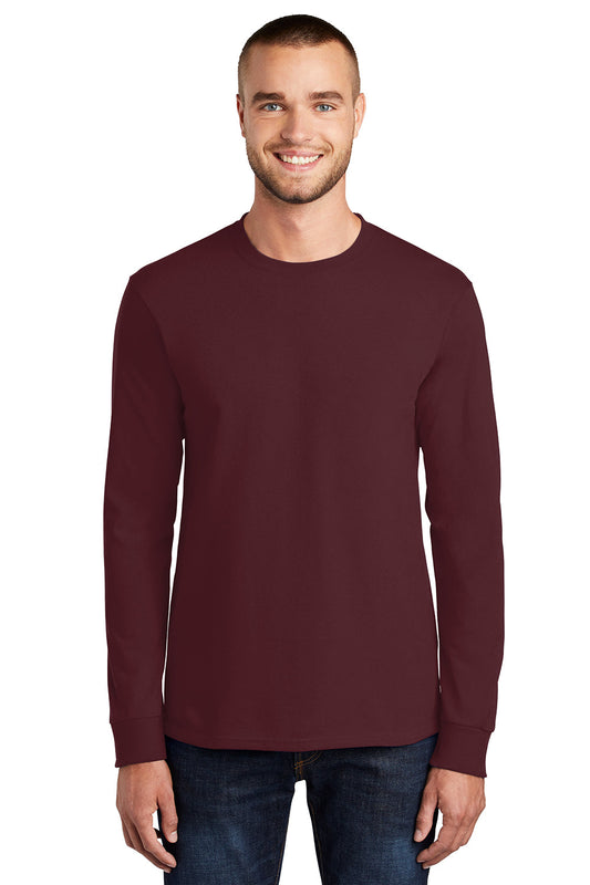 Mens Essential Long Sleeve Crewneck T-Shirt - Athletic Maroon