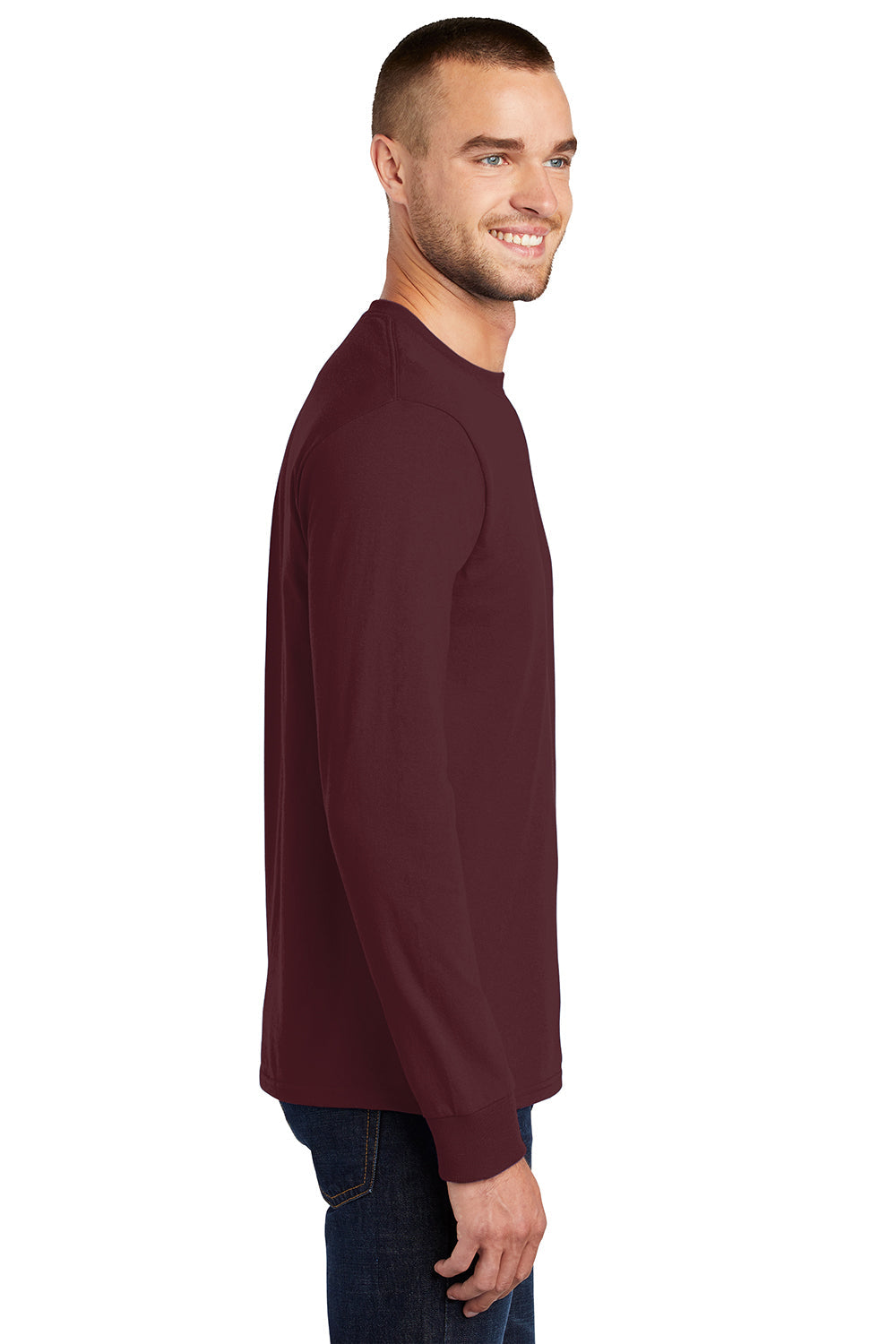 Mens Essential Long Sleeve Crewneck T-Shirt - Athletic Maroon