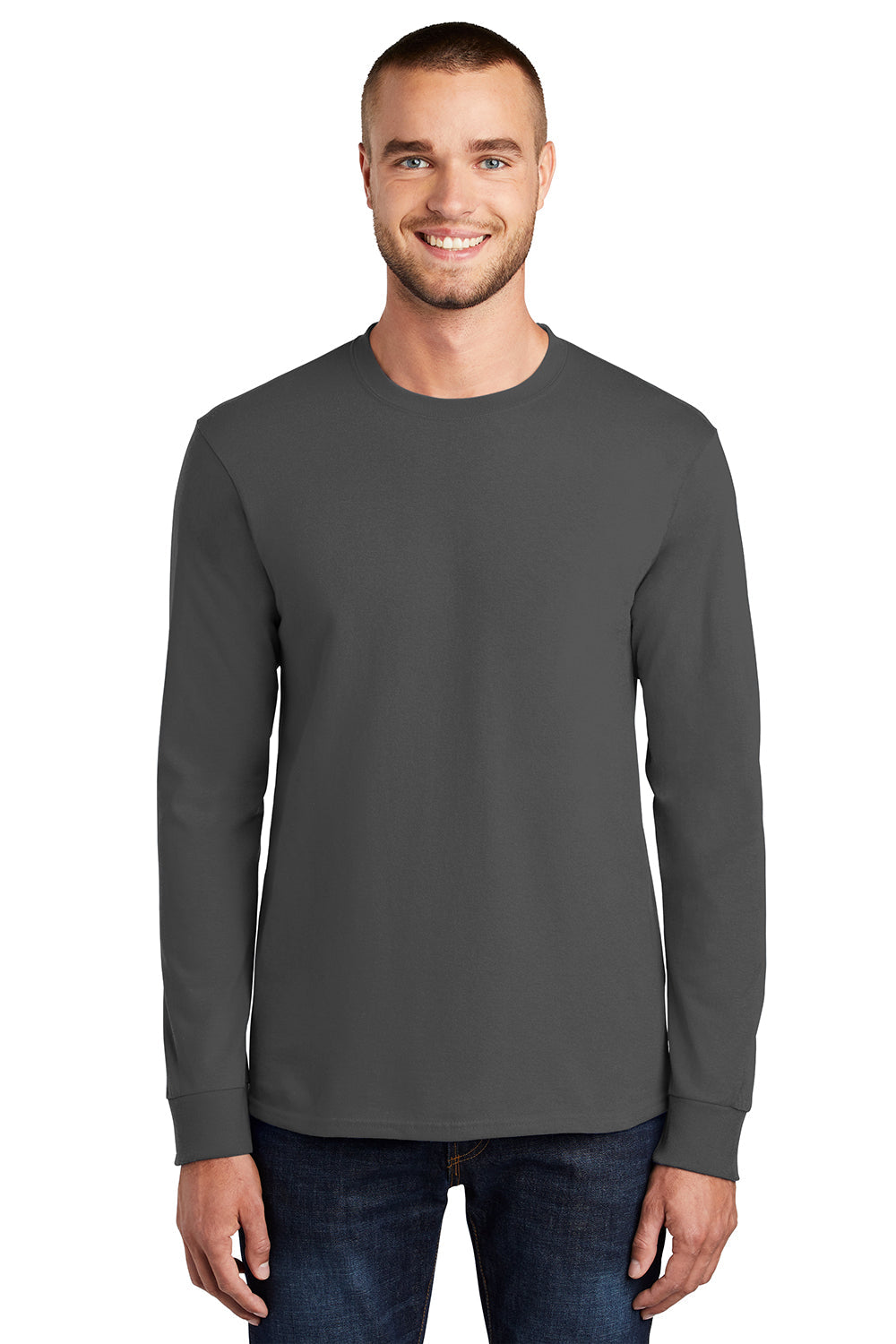 Mens Essential Long Sleeve Crewneck T-Shirt - Charcoal Grey