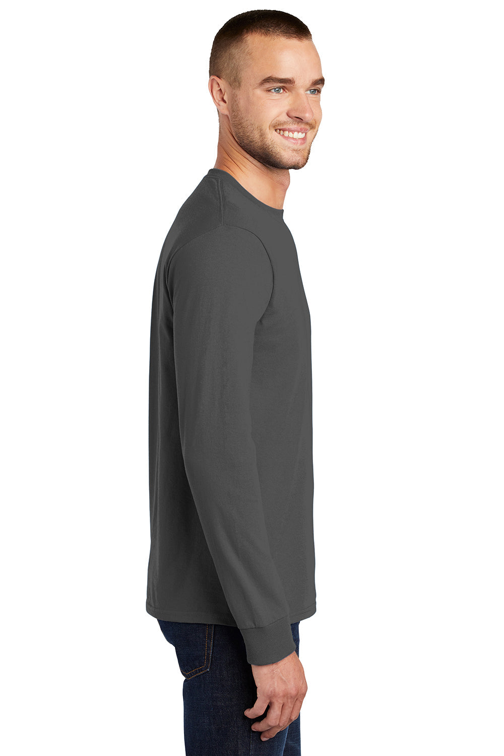 Mens Essential Long Sleeve Crewneck T-Shirt - Charcoal Grey
