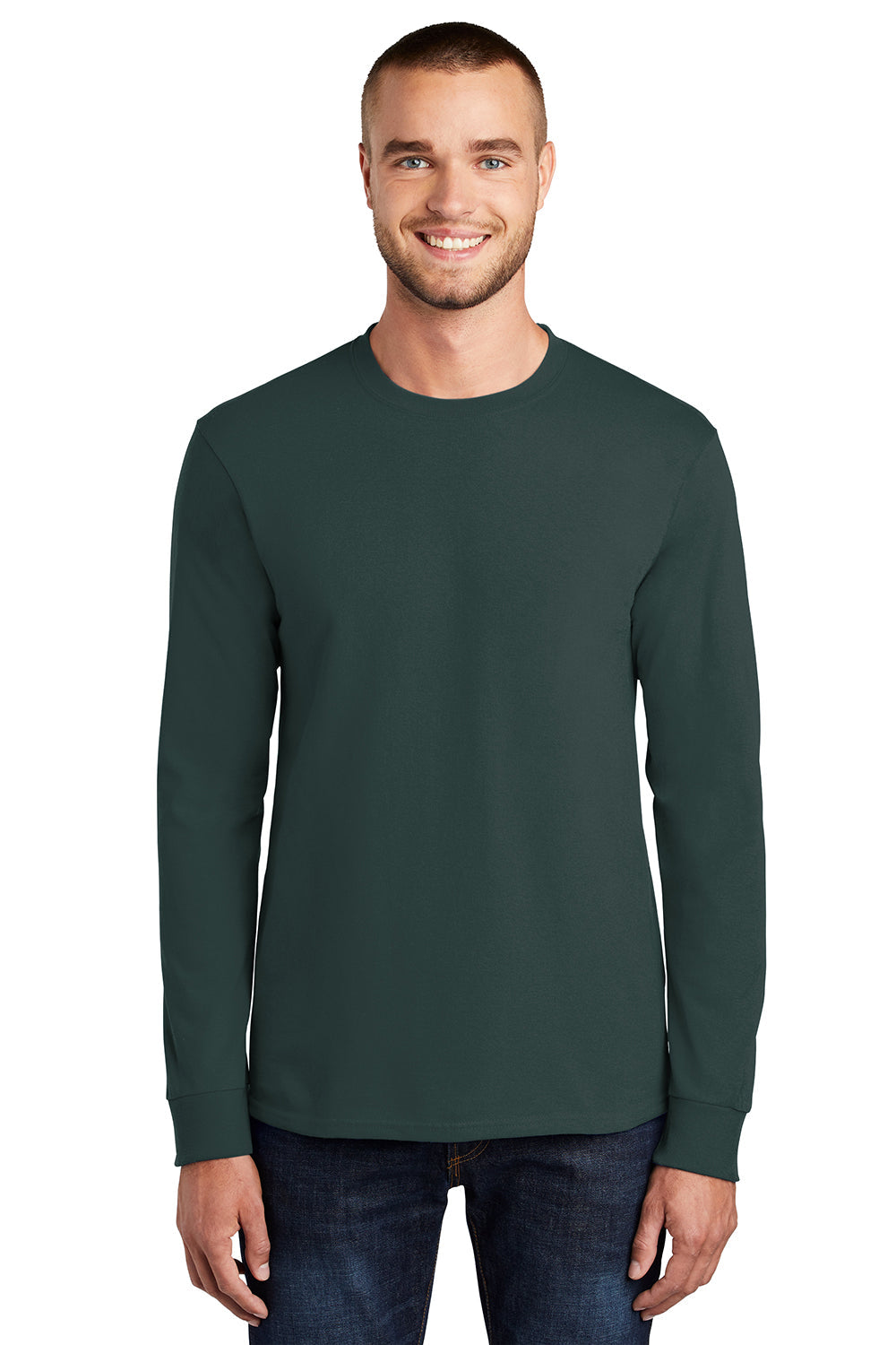 Mens Essential Long Sleeve Crewneck T-Shirt - Dark Green