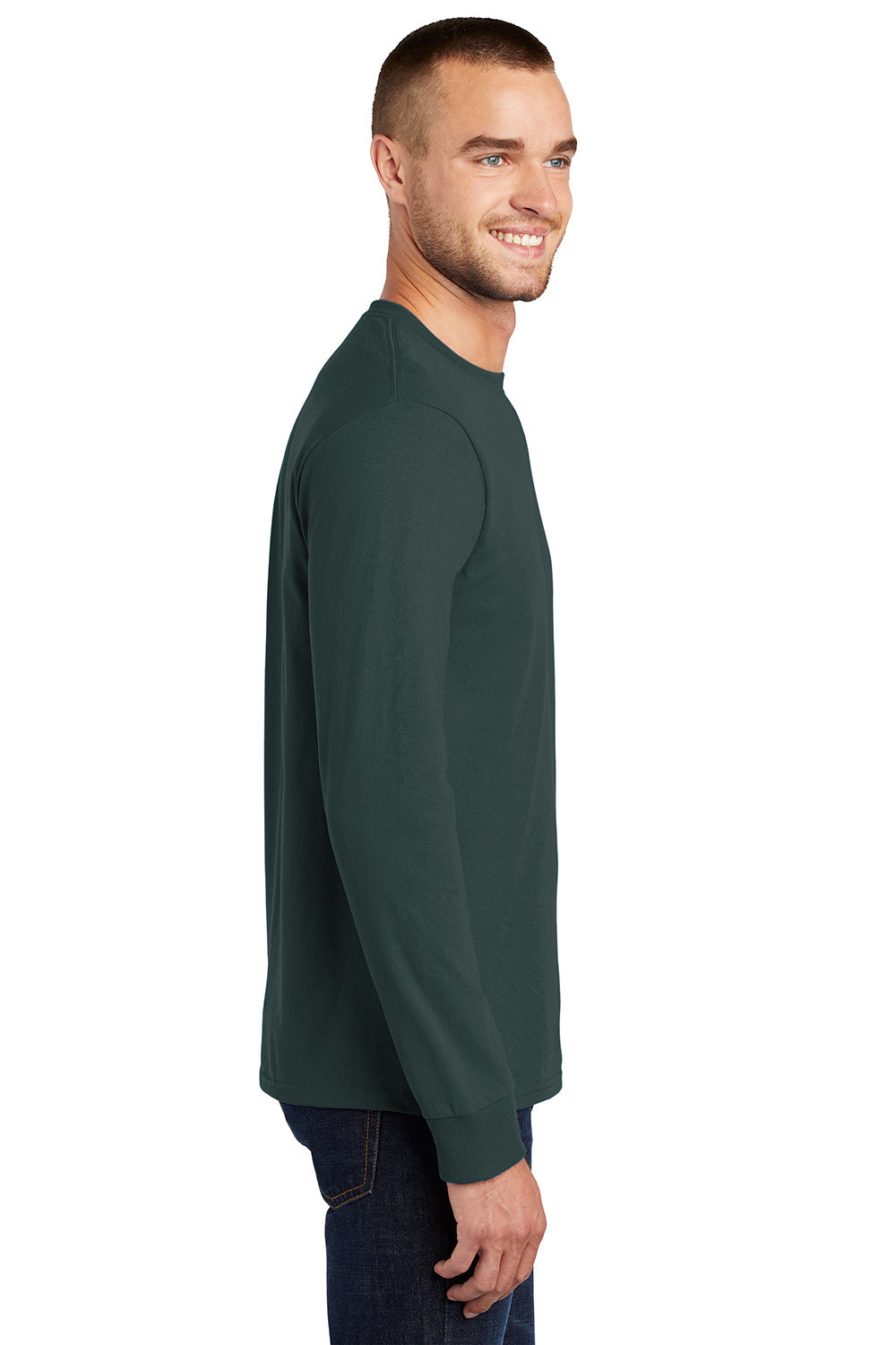 Mens Essential Long Sleeve Crewneck T-Shirt - Dark Green