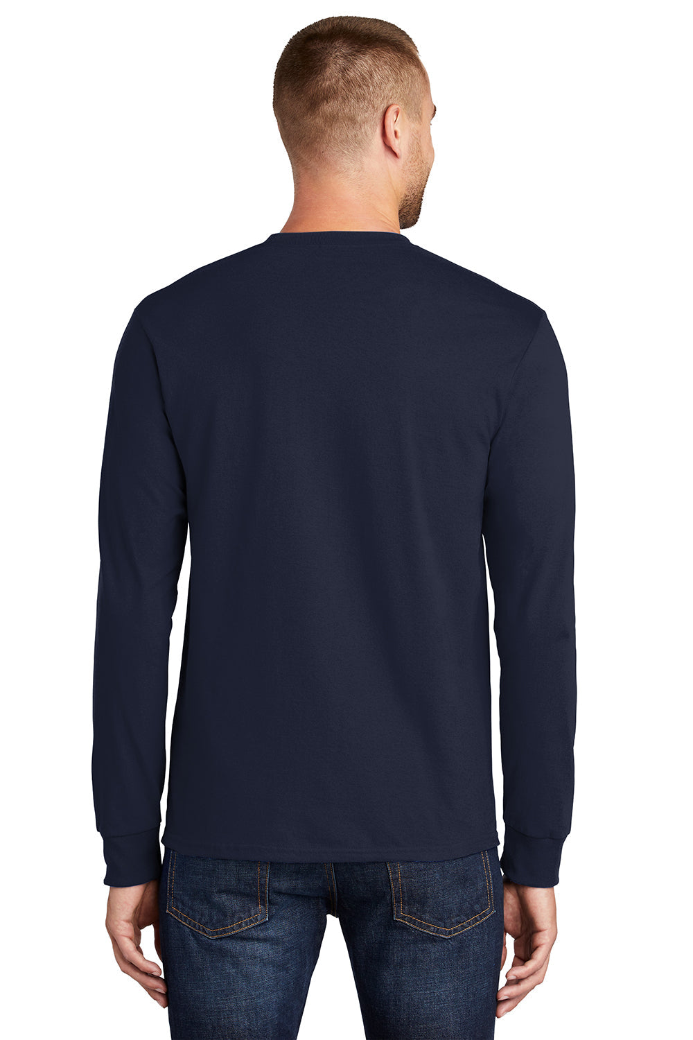 Mens Essential Long Sleeve Crewneck T-Shirt - Deep Navy Blue