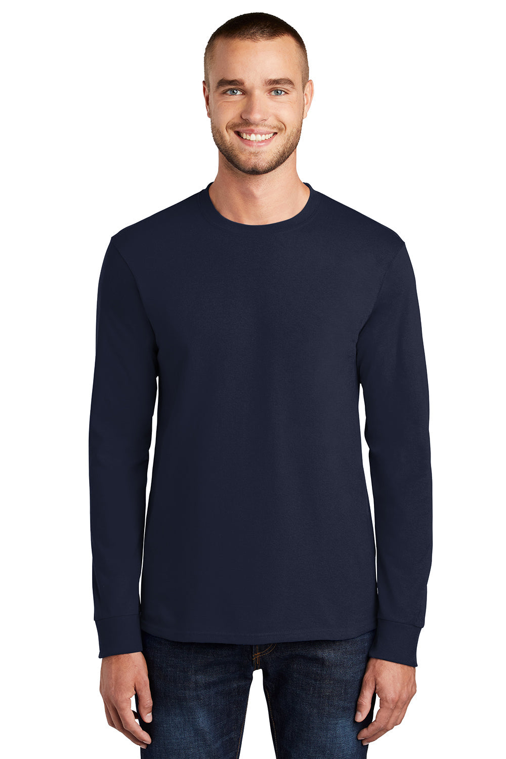 Mens Essential Long Sleeve Crewneck T-Shirt - Deep Navy Blue