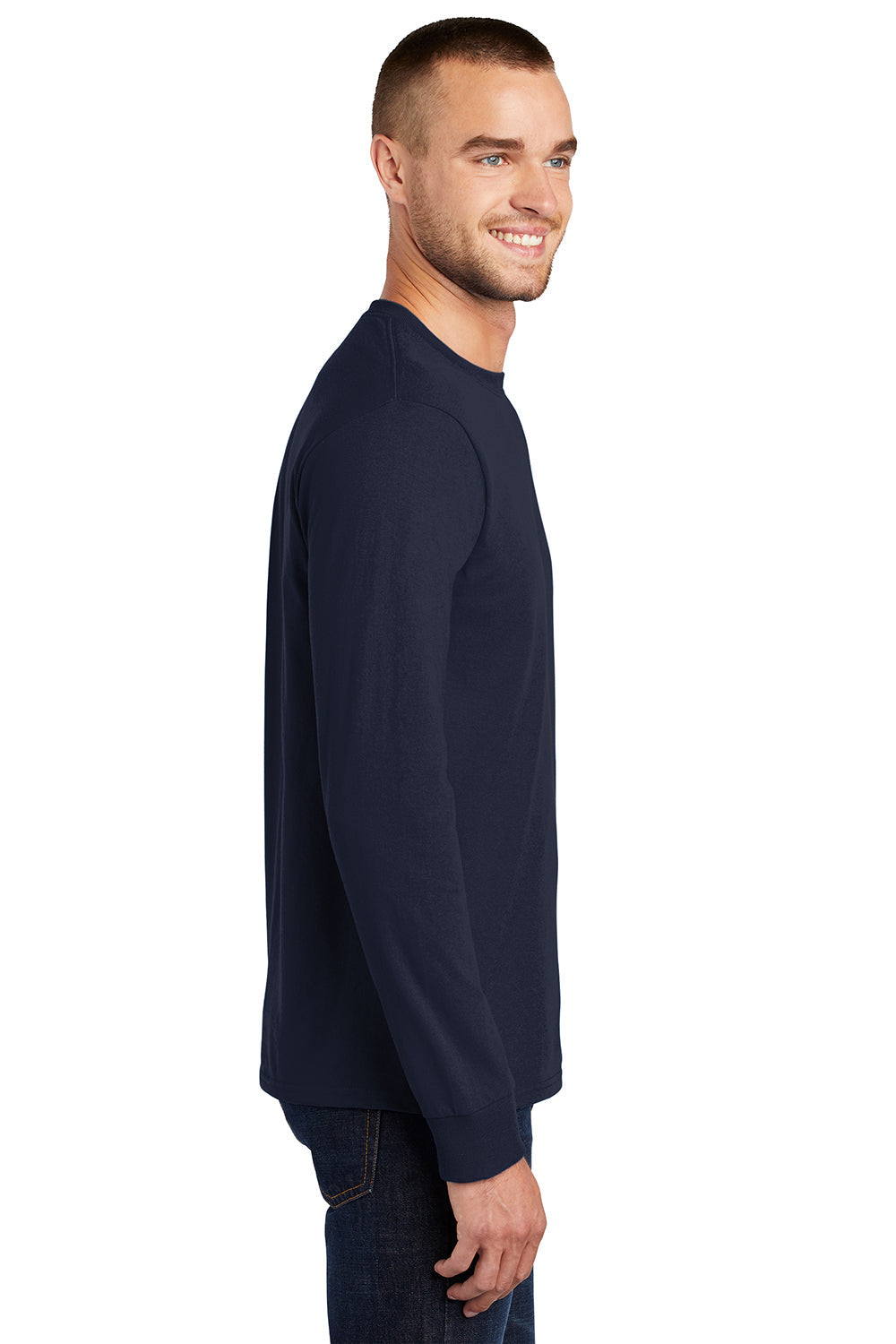 Mens Essential Long Sleeve Crewneck T-Shirt - Deep Navy Blue
