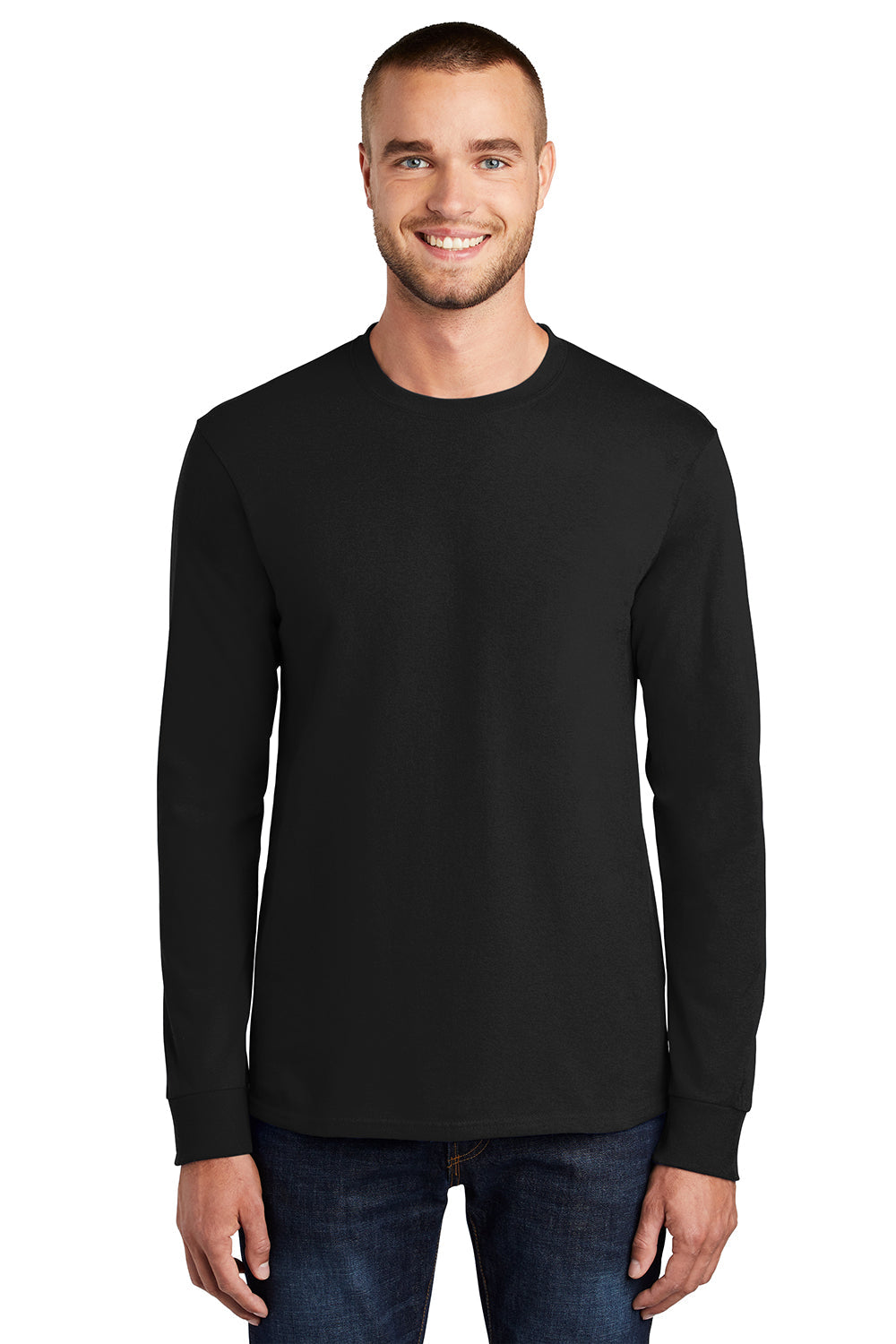 Mens Essential Long Sleeve Crewneck T-Shirt - Jet Black
