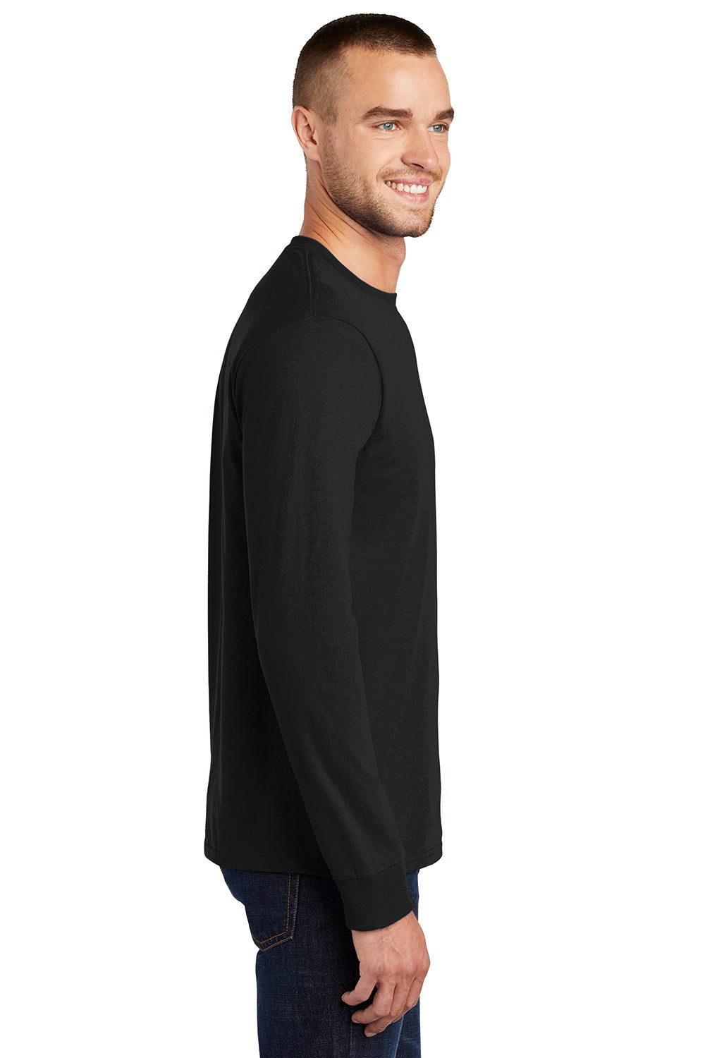Mens Essential Long Sleeve Crewneck T-Shirt - Jet Black