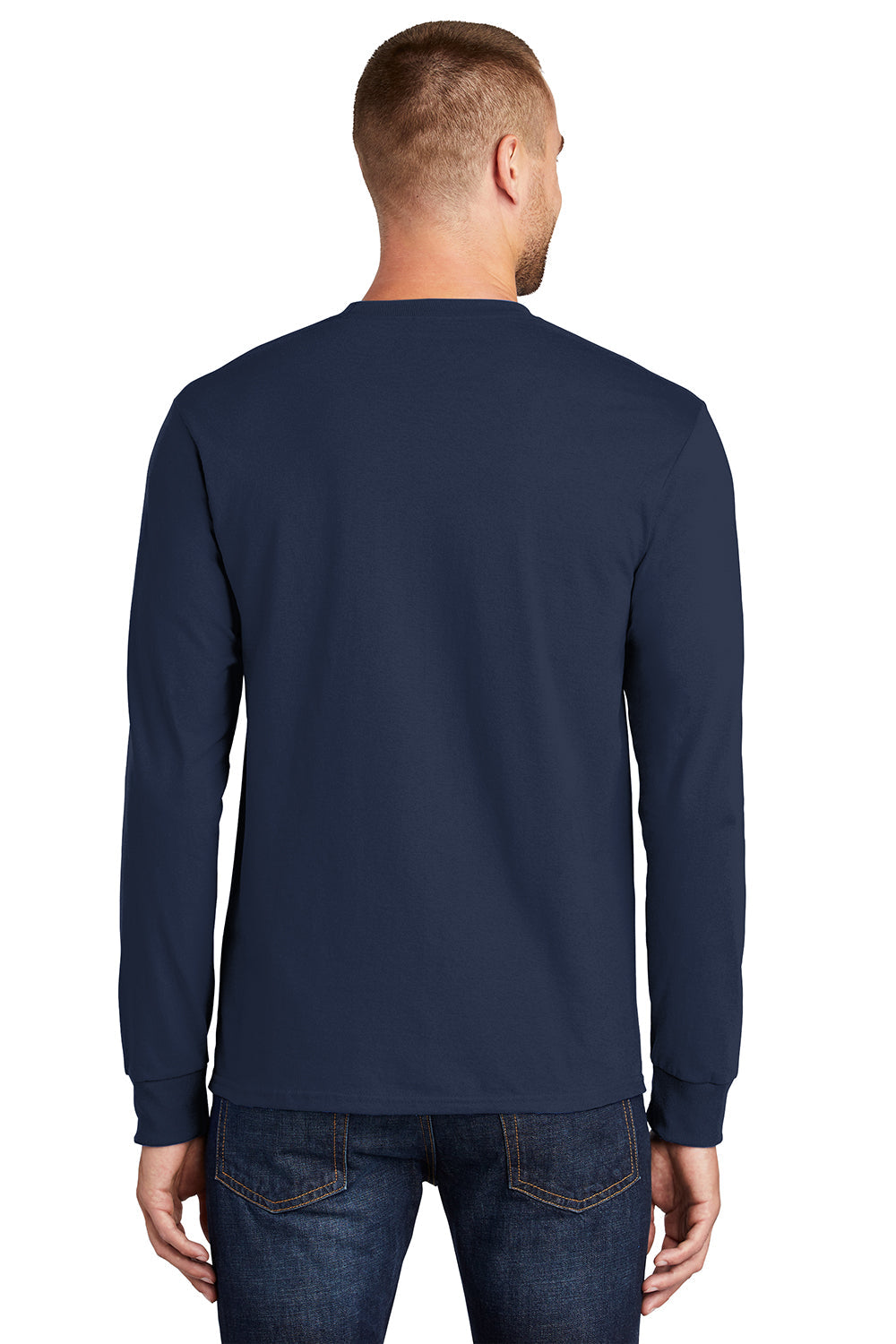 Mens Essential Long Sleeve Crewneck T-Shirt - Navy Blue