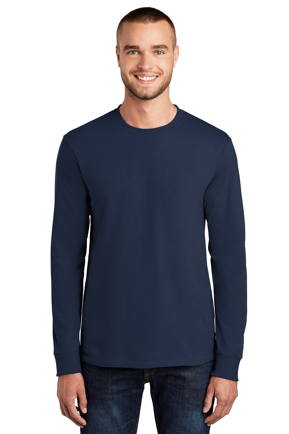 Mens Essential Long Sleeve Crewneck T-Shirt - Navy Blue