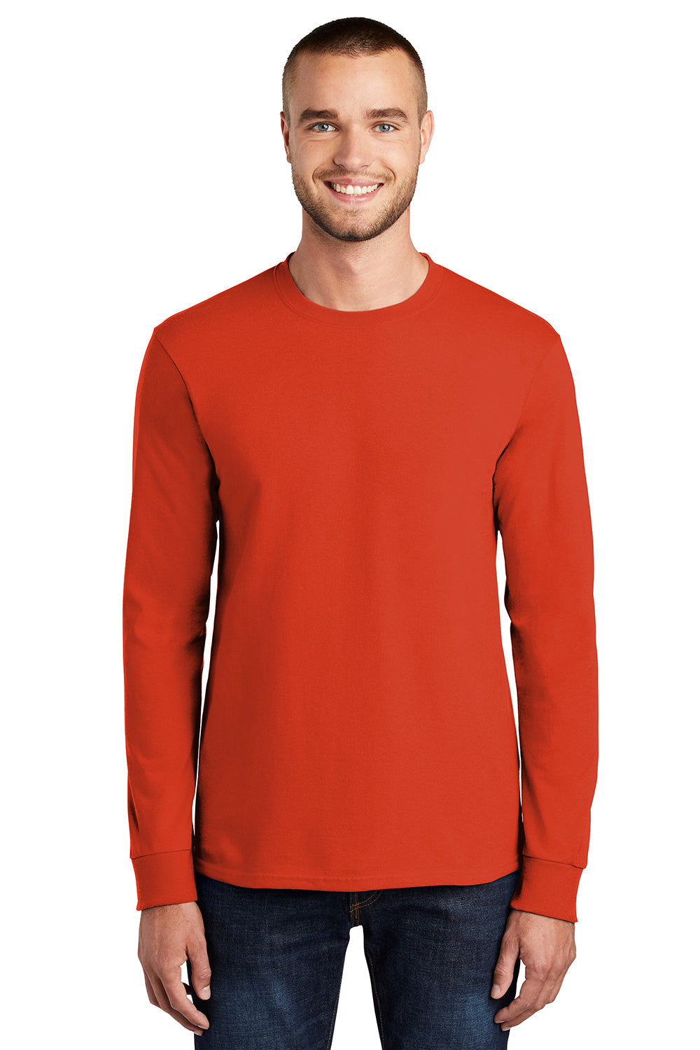 Mens Essential Long Sleeve Crewneck T-Shirt - Orange