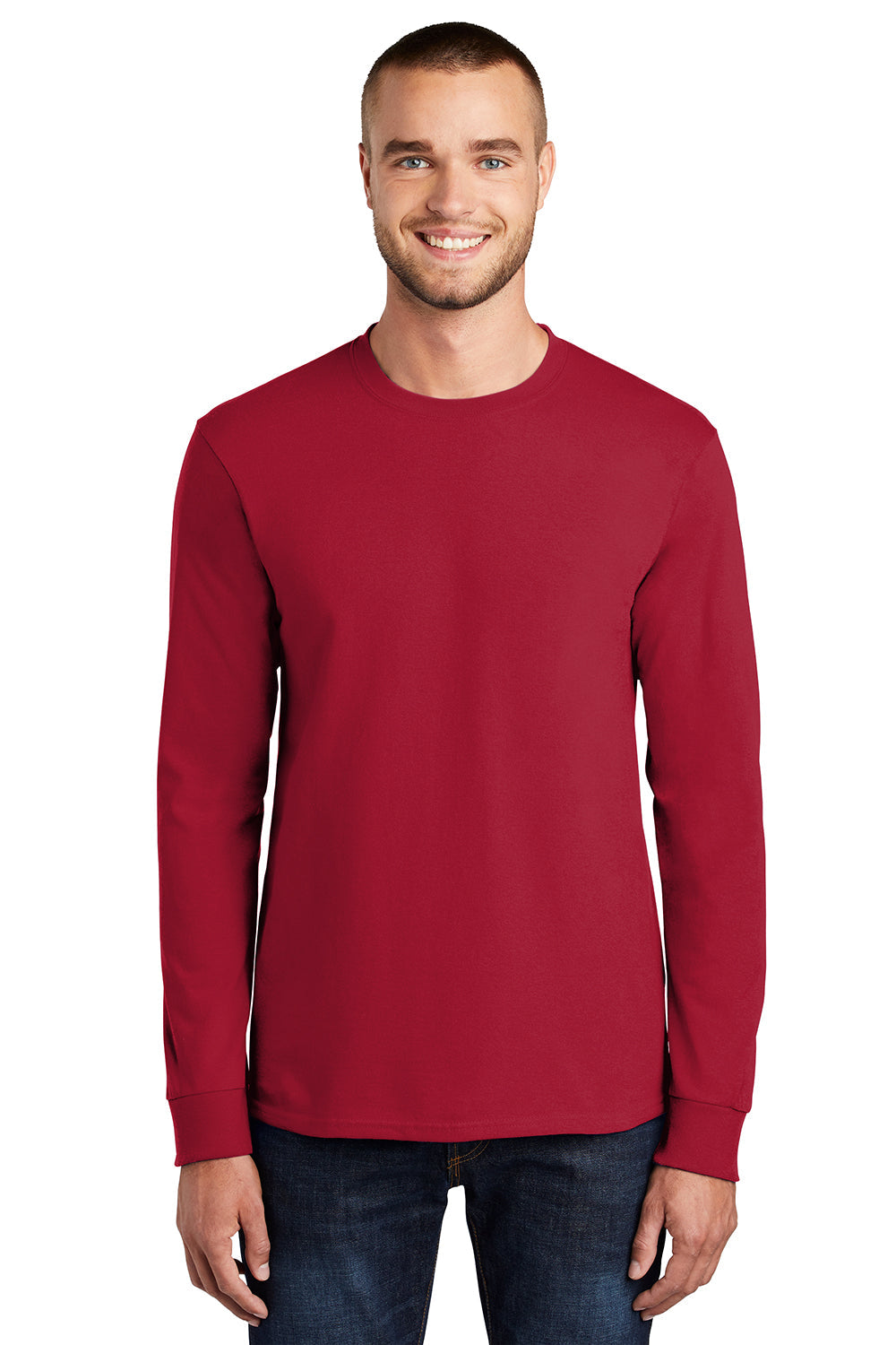Mens Essential Long Sleeve Crewneck T-Shirt - Red