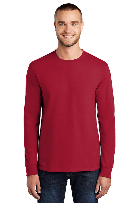 Mens Essential Long Sleeve Crewneck T-Shirt - Red