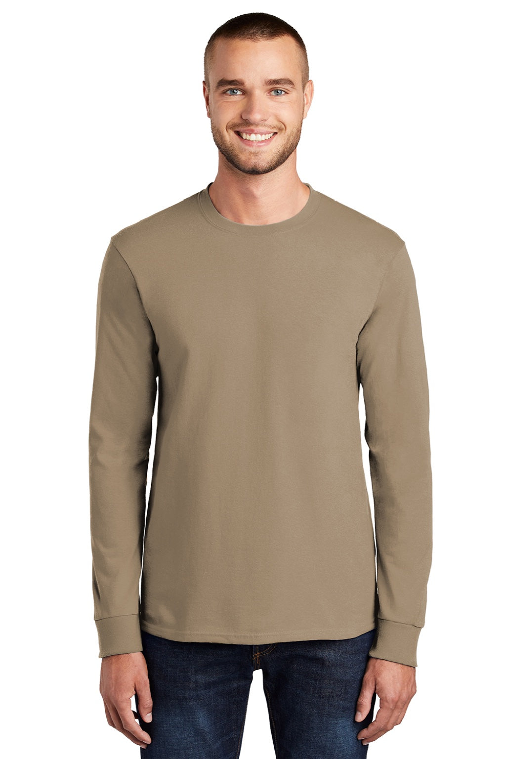 Mens Essential Long Sleeve Crewneck T-Shirt - Sand Brown
