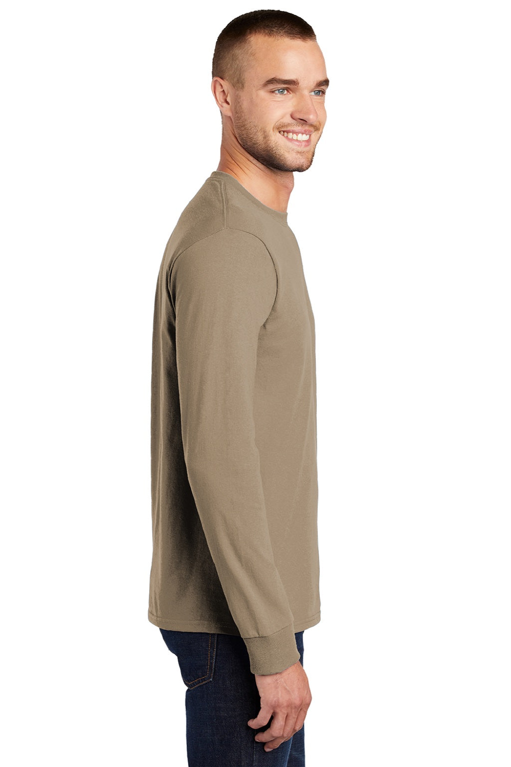 Mens Essential Long Sleeve Crewneck T-Shirt - Sand Brown