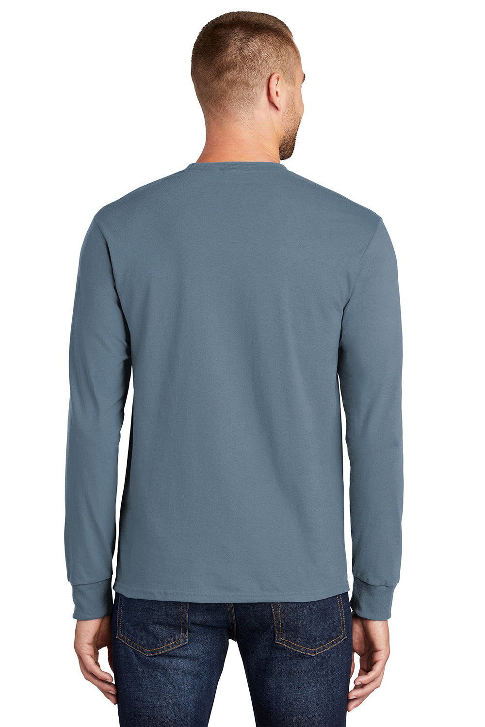 Mens Essential Long Sleeve Crewneck T-Shirt - Stonewashed Blue