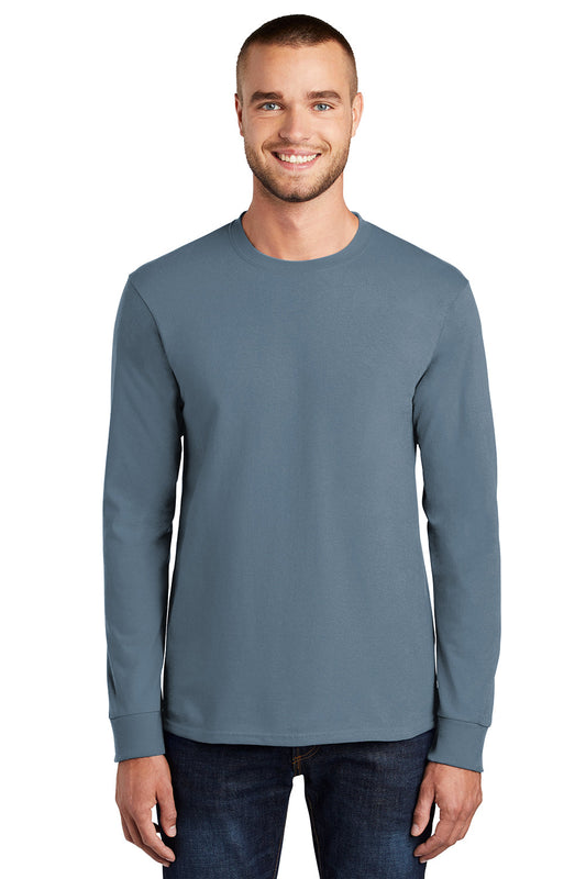 Mens Essential Long Sleeve Crewneck T-Shirt - Stonewashed Blue