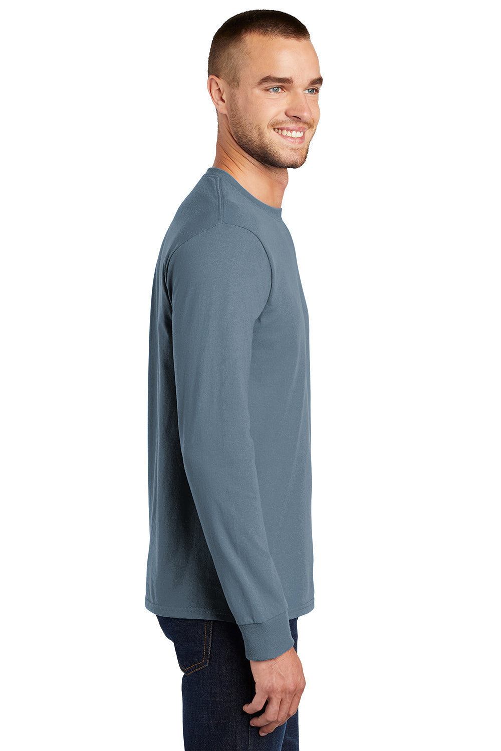 Mens Essential Long Sleeve Crewneck T-Shirt - Stonewashed Blue