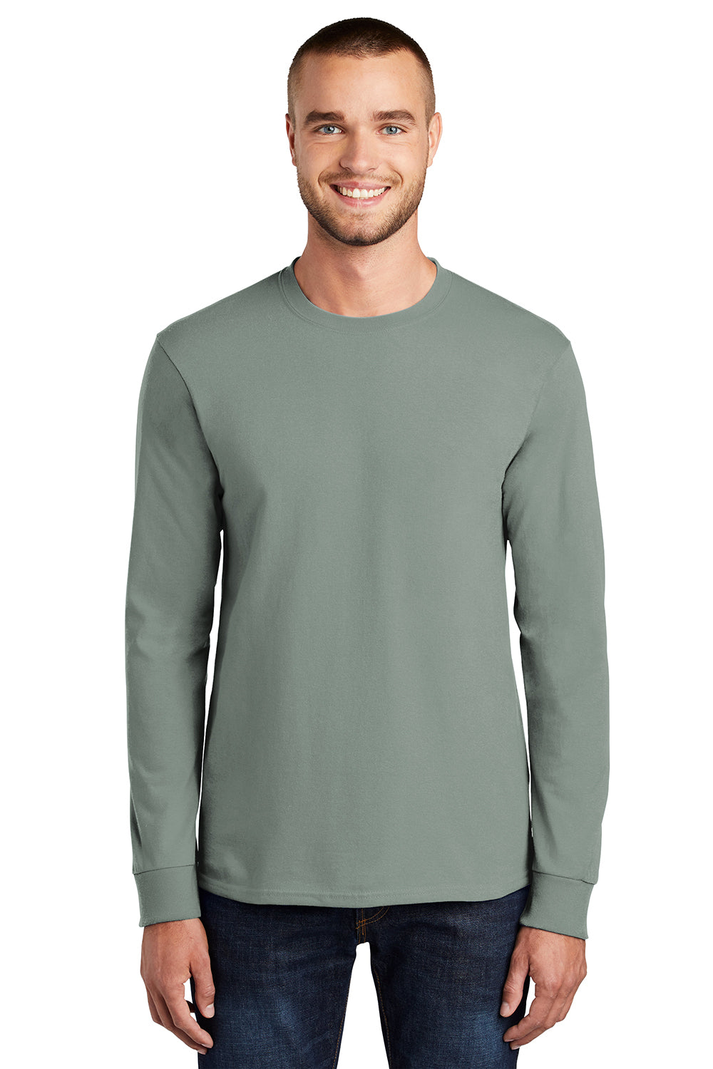 Mens Essential Long Sleeve Crewneck T-Shirt - Stonewashed Green