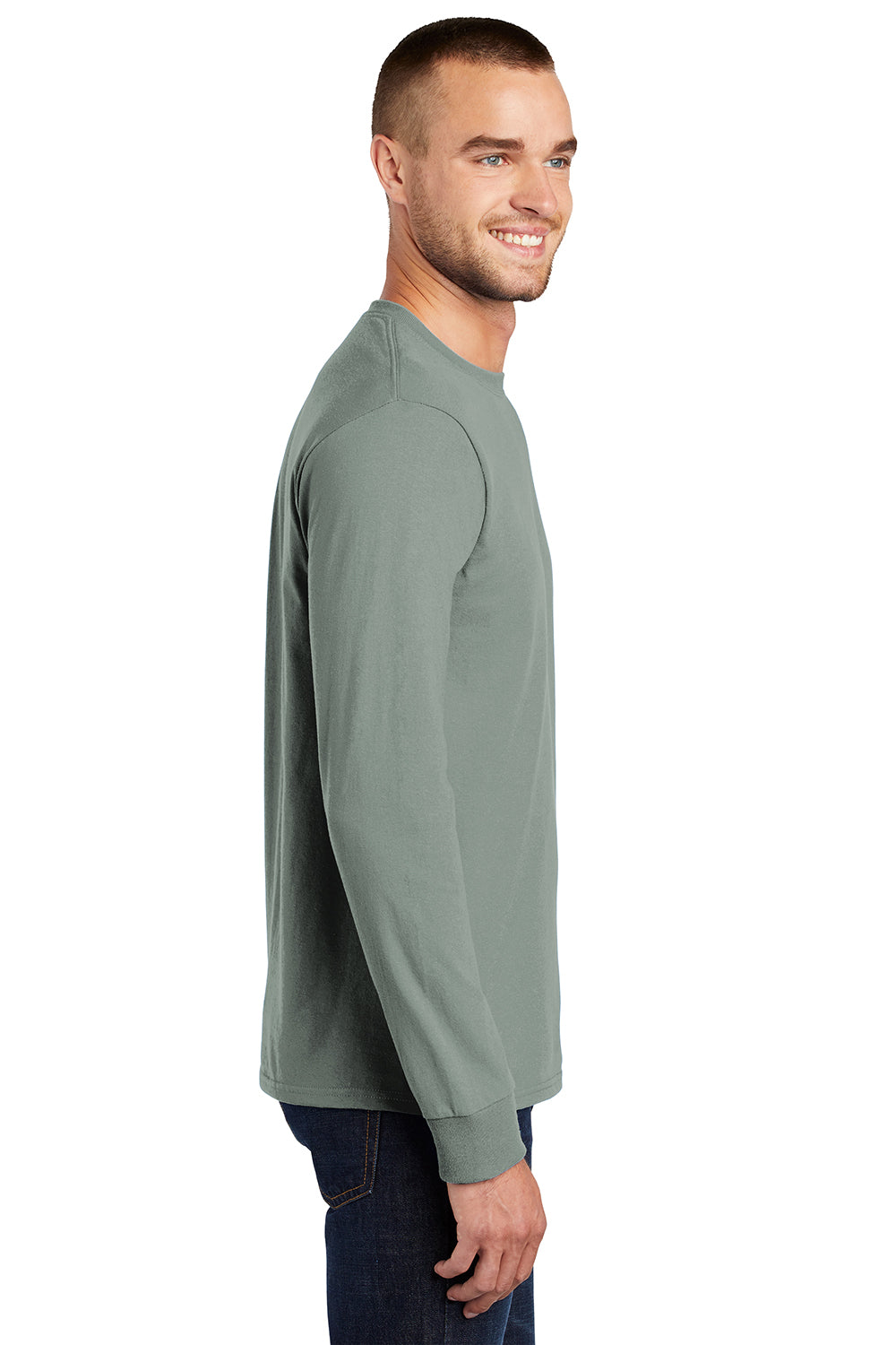 Mens Essential Long Sleeve Crewneck T-Shirt - Stonewashed Green