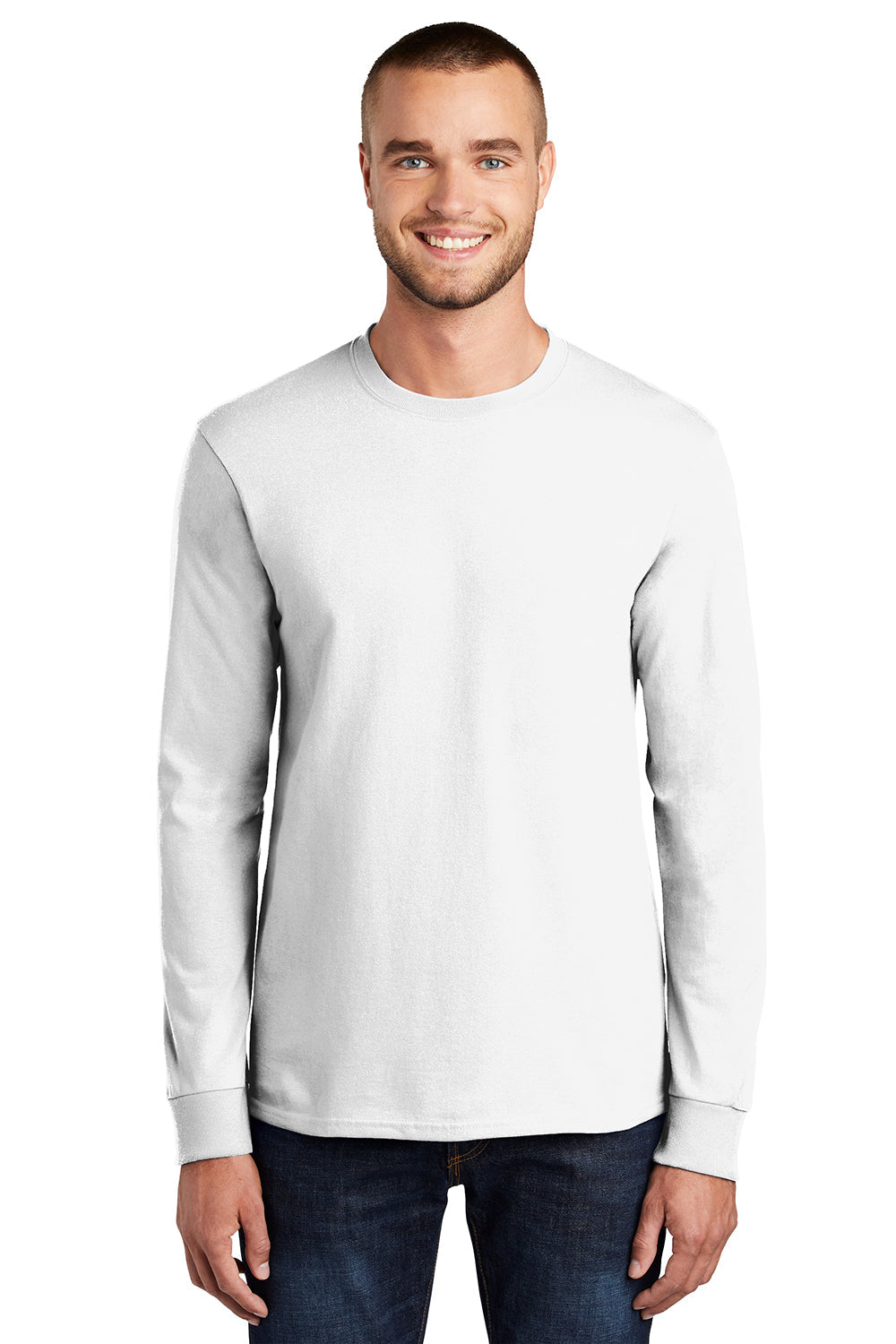 Mens Essential Long Sleeve Crewneck T-Shirt - White