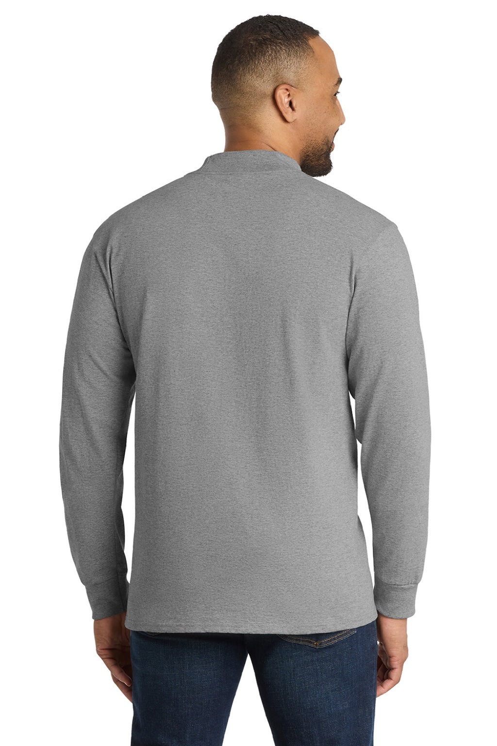 Mens Essential Long Sleeve Mock Neck T-Shirt - Heather Grey