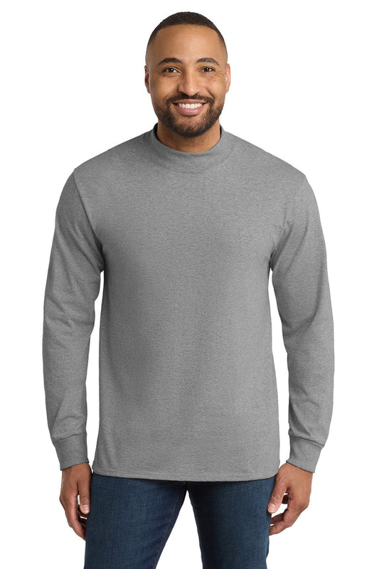 Mens Essential Long Sleeve Mock Neck T-Shirt - Heather Grey