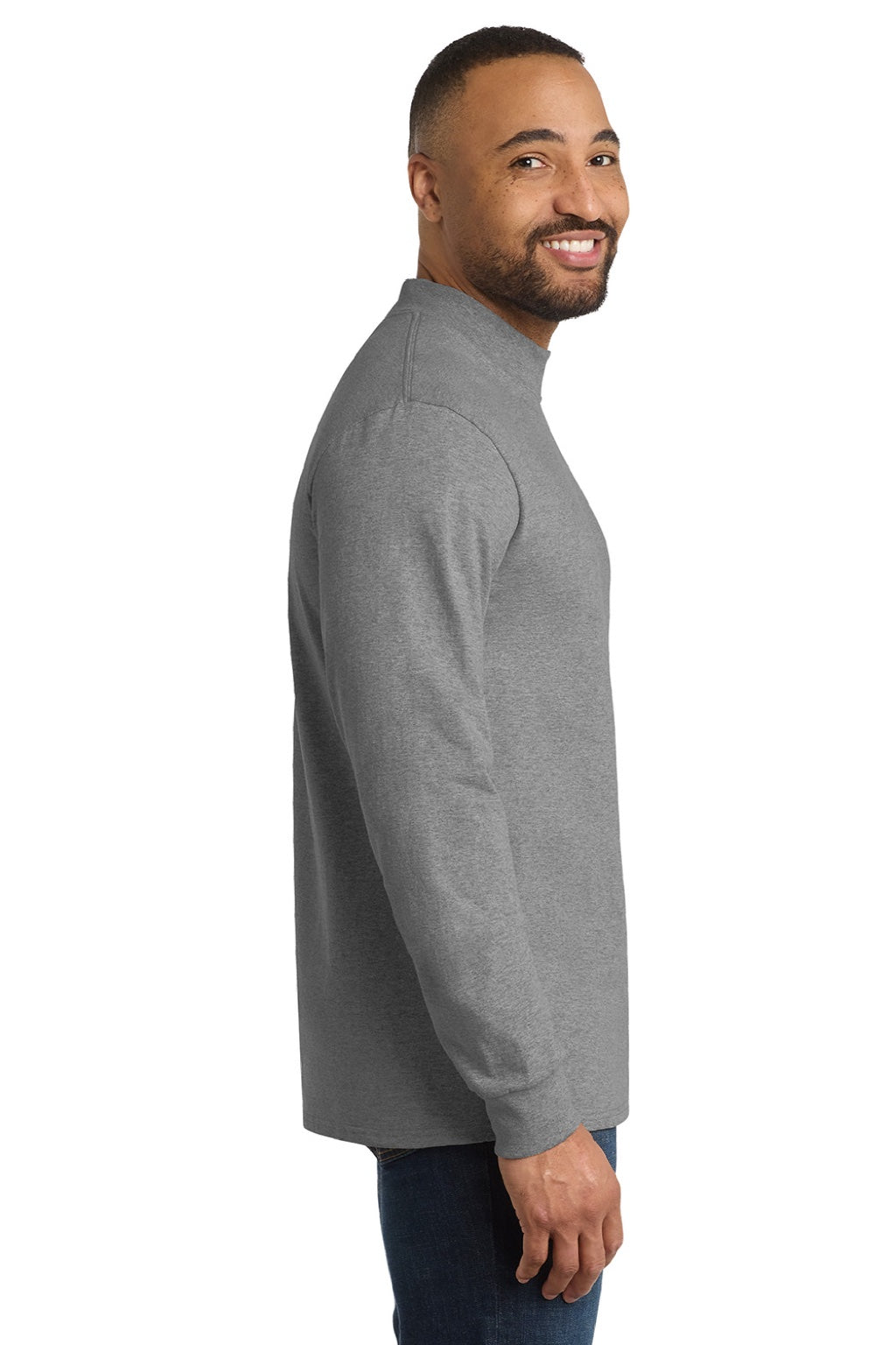 Mens Essential Long Sleeve Mock Neck T-Shirt - Heather Grey