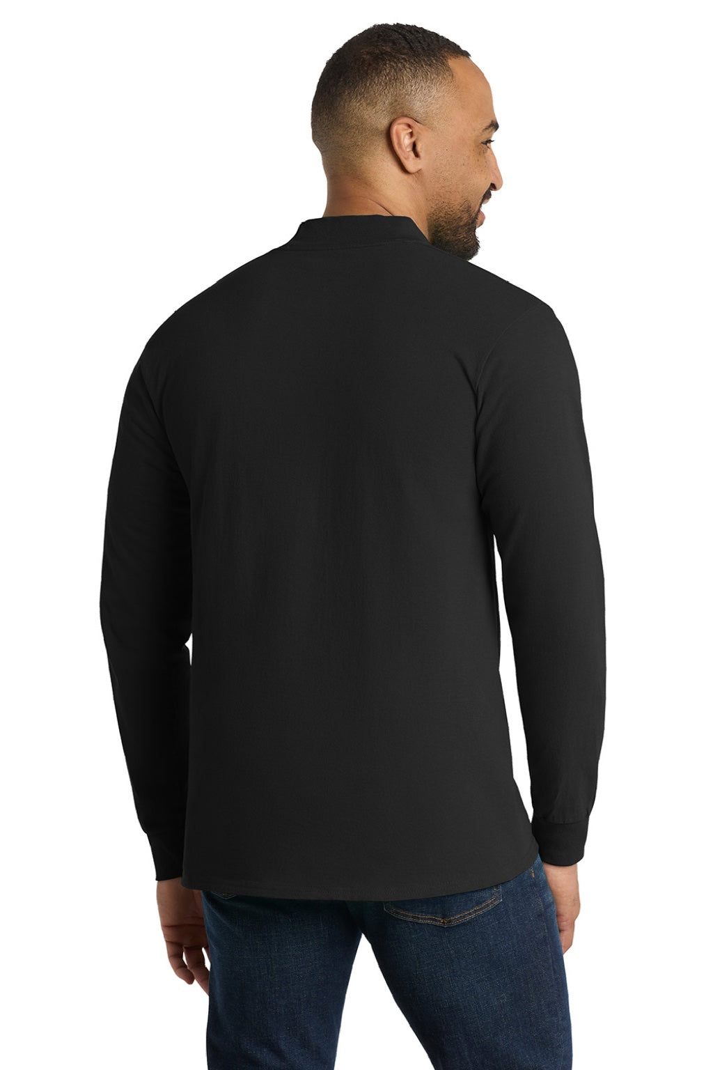 Mens Essential Long Sleeve Mock Neck T-Shirt - Jet Black