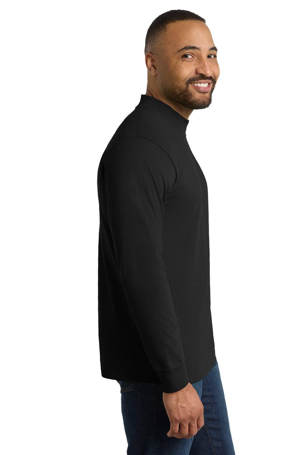 Mens Essential Long Sleeve Mock Neck T-Shirt - Jet Black
