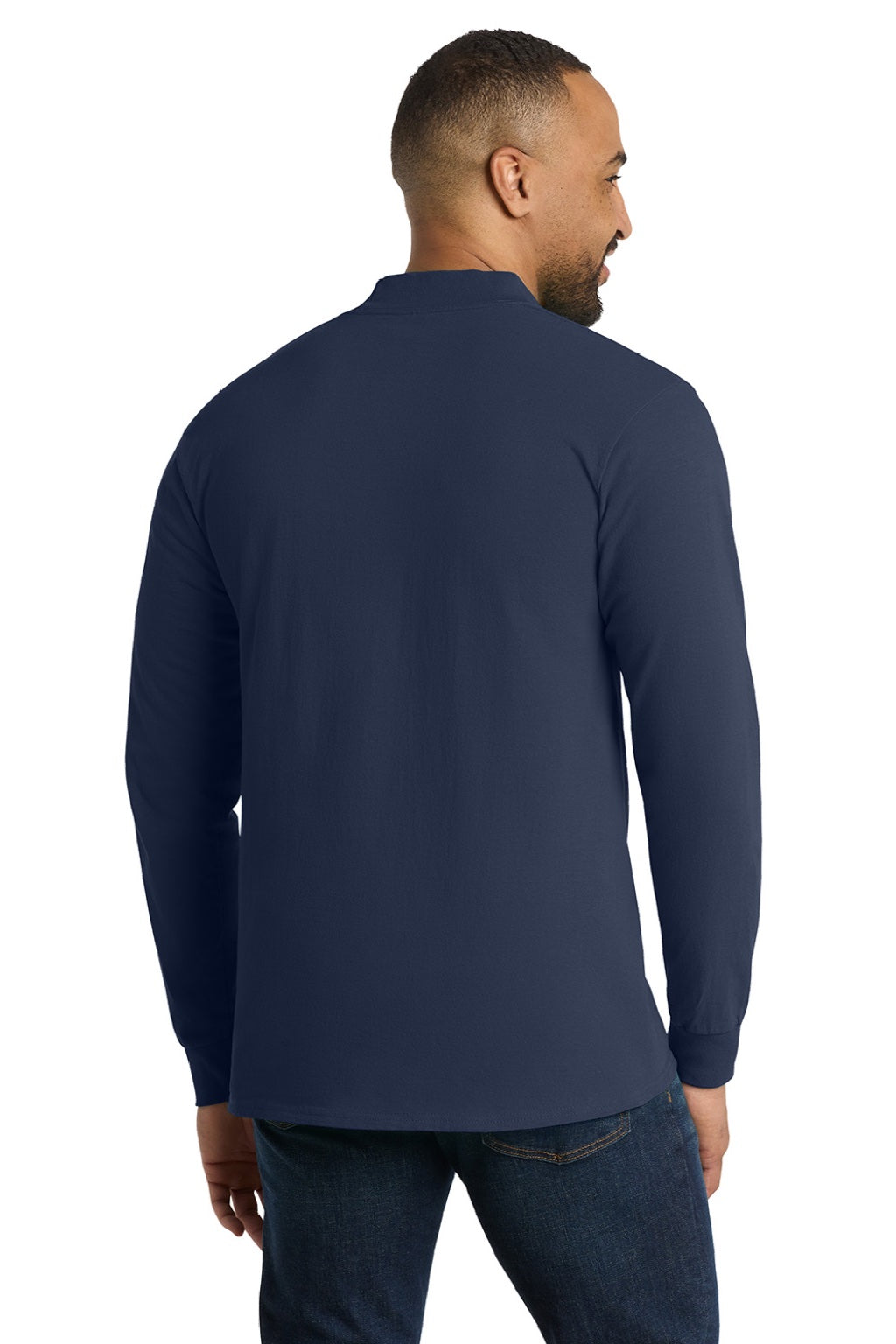 Mens Essential Long Sleeve Mock Neck T-Shirt - Navy Blue