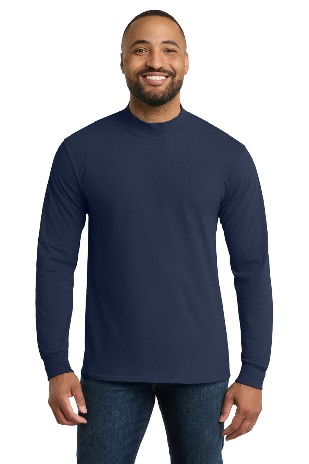 Mens Essential Long Sleeve Mock Neck T-Shirt - Navy Blue