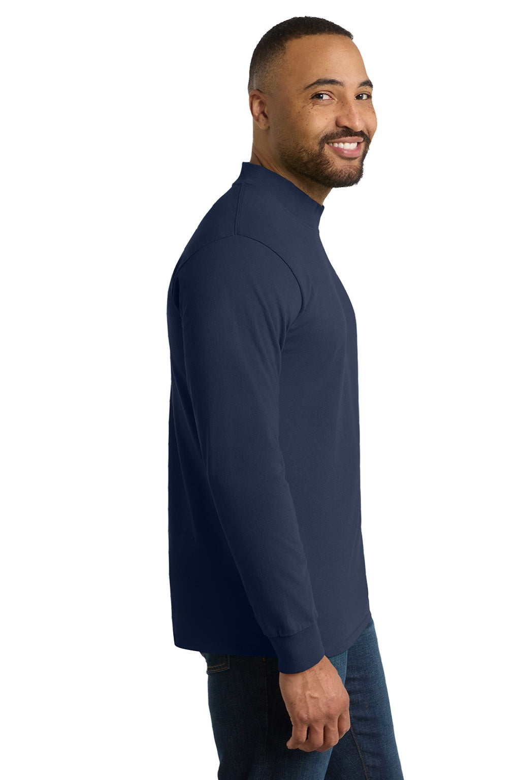 Mens Essential Long Sleeve Mock Neck T-Shirt - Navy Blue