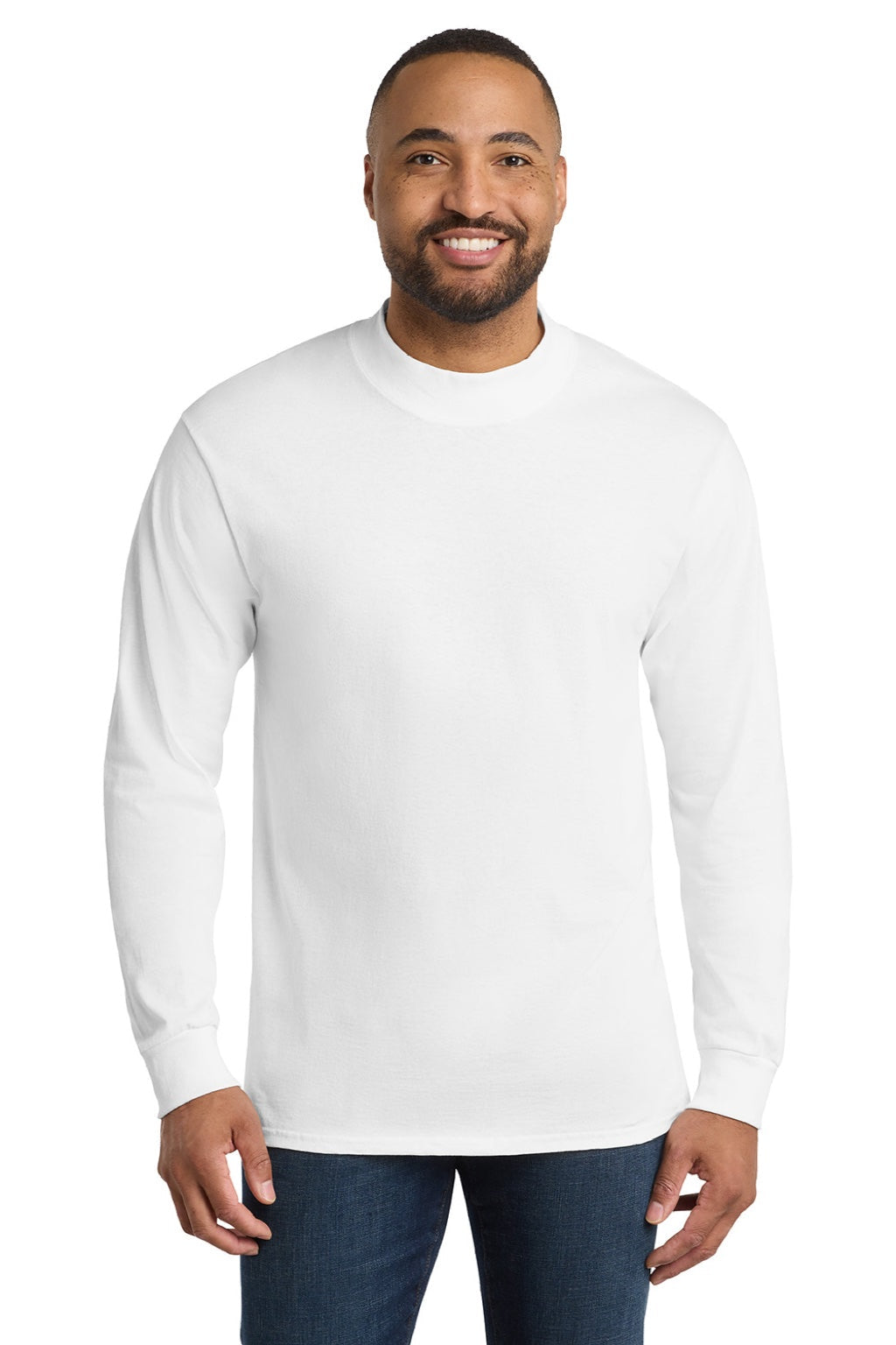 Mens Essential Long Sleeve Mock Neck T-Shirt - White