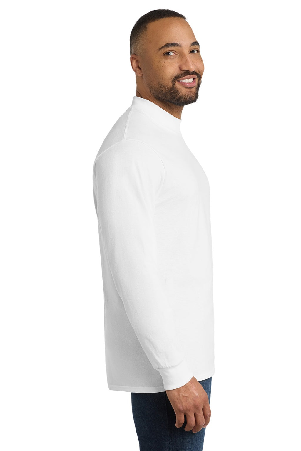 Mens Essential Long Sleeve Mock Neck T-Shirt - White