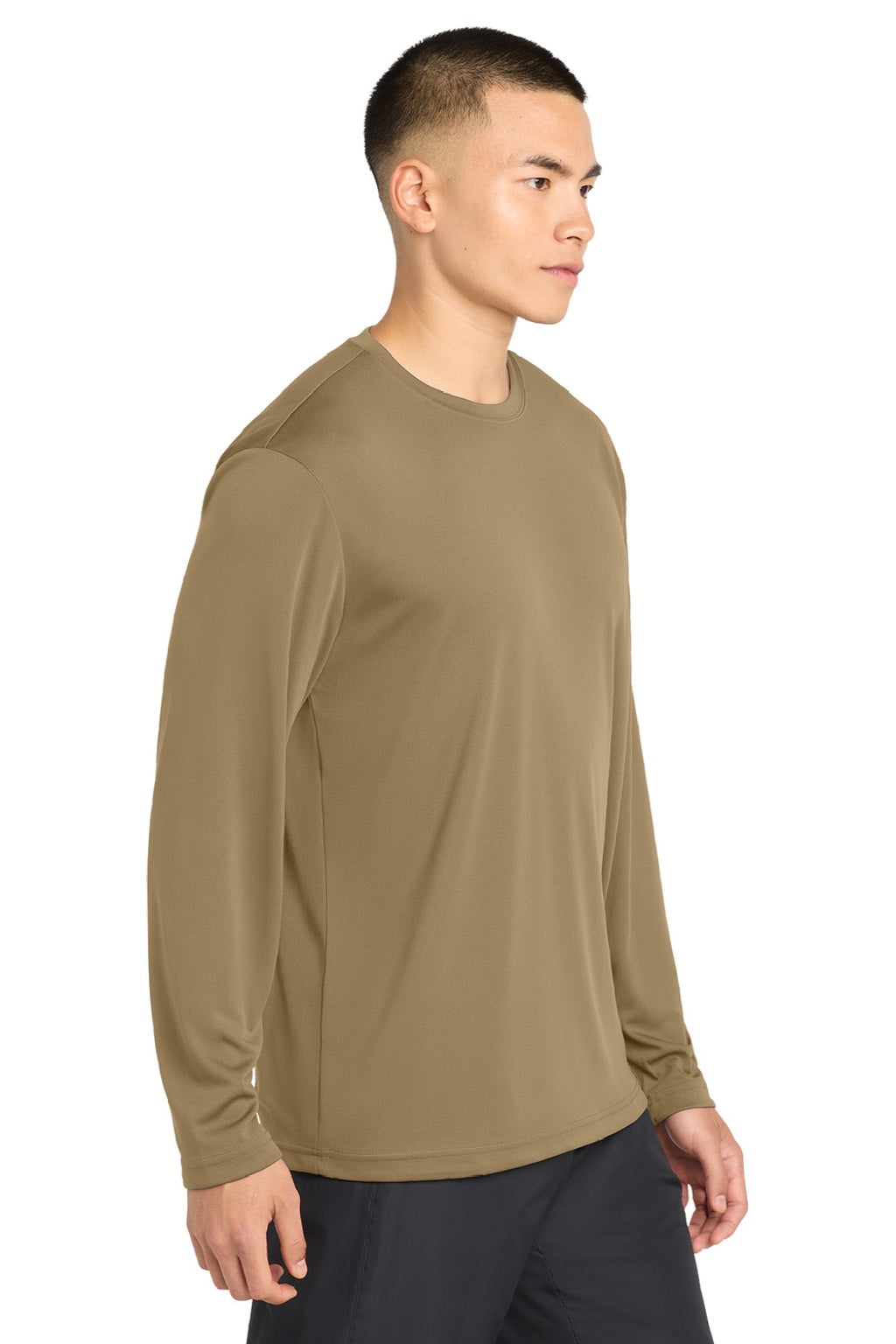 Sport-Tek Mens Competitor Moisture Wicking Long Sleeve Crewneck T-Shirt - Coyote Brown