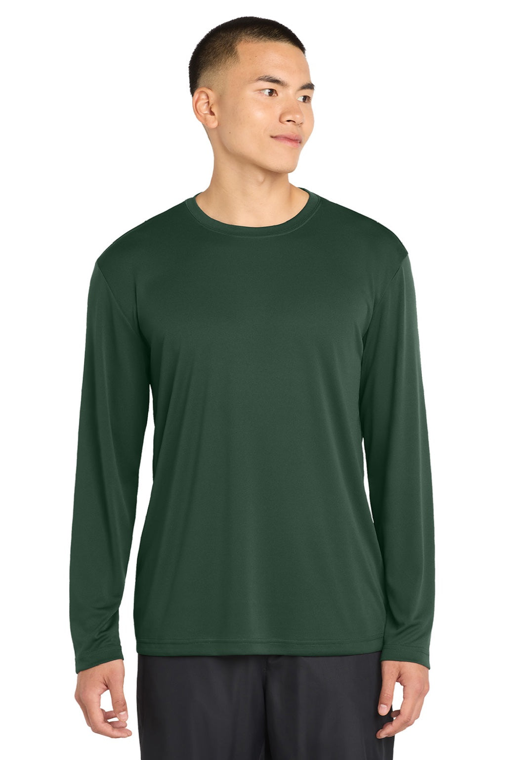 Sport-Tek Mens Competitor Moisture Wicking Long Sleeve Crewneck T-Shirt - Forest Green