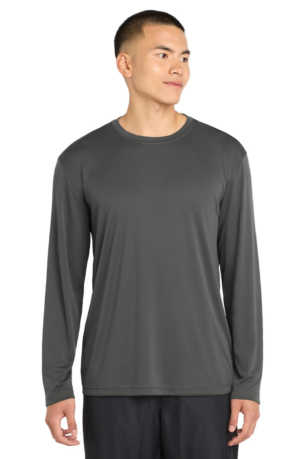 Sport-Tek Mens Competitor Moisture Wicking Long Sleeve Crewneck T-Shirt - Iron Grey