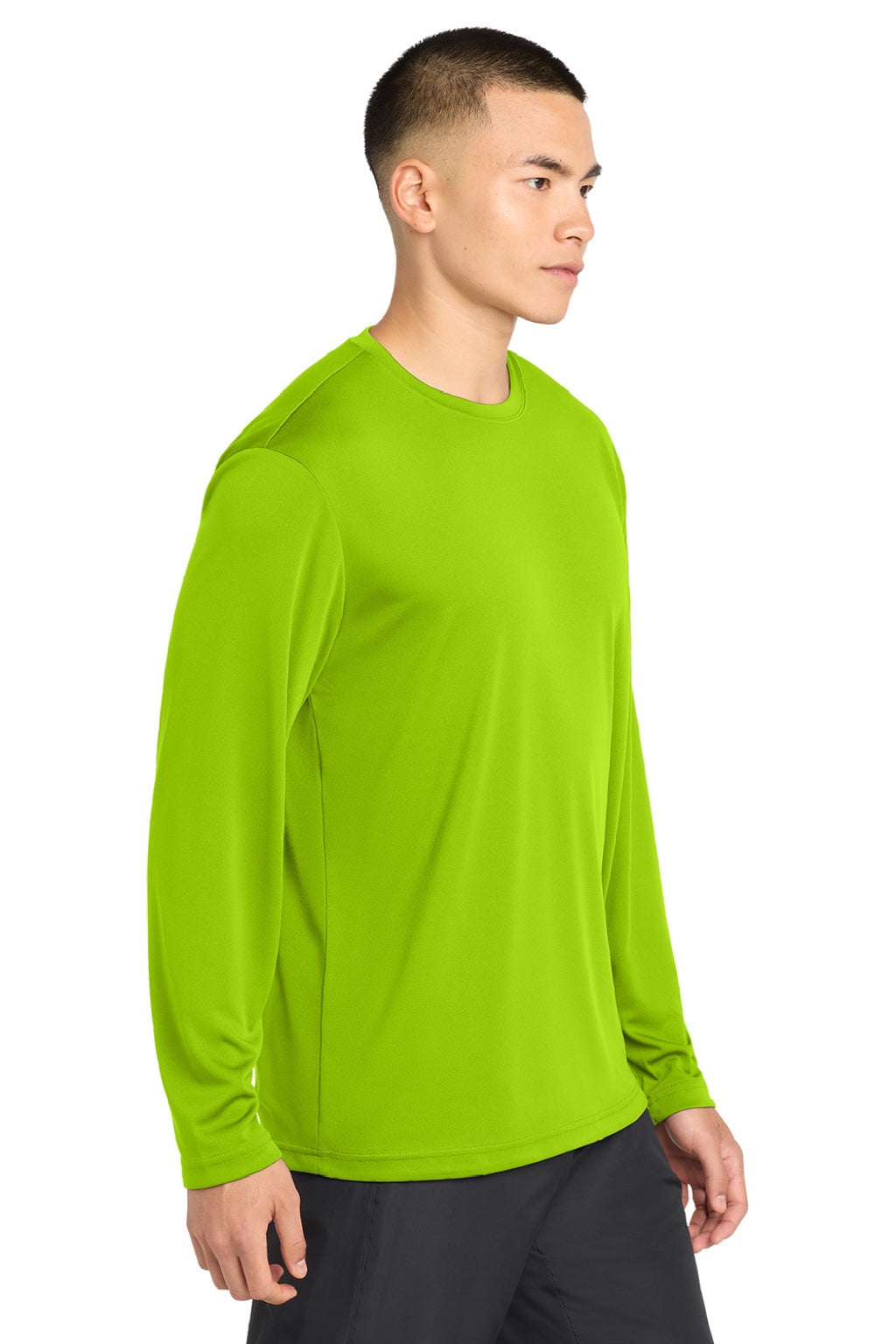 Sport-Tek Mens Competitor Moisture Wicking Long Sleeve Crewneck T-Shirt - Lime Shock Green
