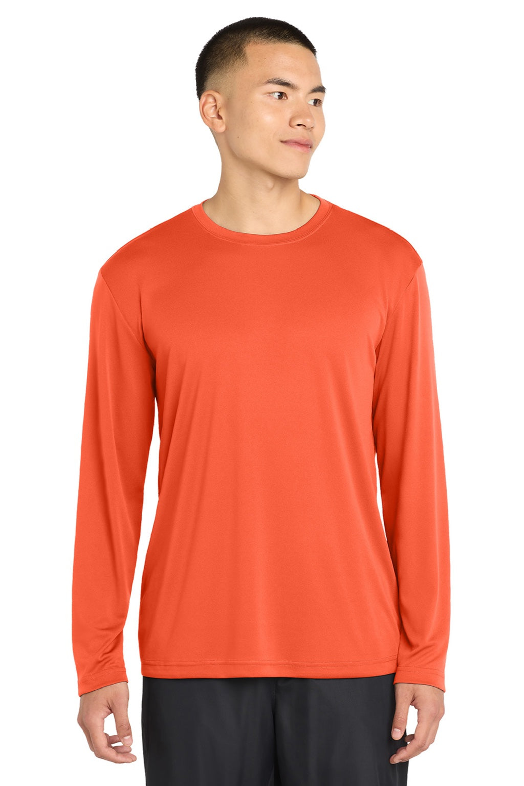 Sport-Tek Mens Competitor Moisture Wicking Long Sleeve Crewneck T-Shirt - Neon Orange