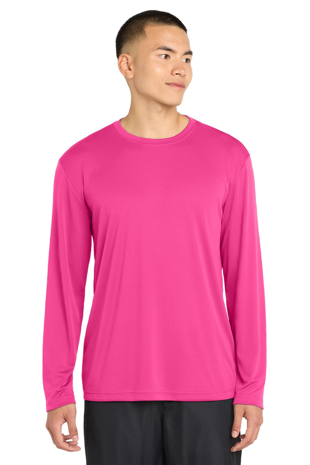 Sport-Tek Mens Competitor Moisture Wicking Long Sleeve Crewneck T-Shirt - Neon Pink