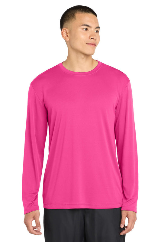Sport-Tek Mens Competitor Moisture Wicking Long Sleeve Crewneck T-Shirt - Neon Pink