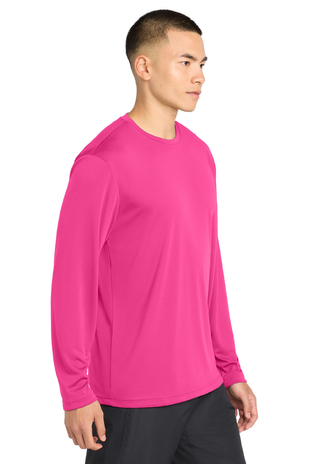Sport-Tek Mens Competitor Moisture Wicking Long Sleeve Crewneck T-Shirt - Neon Pink