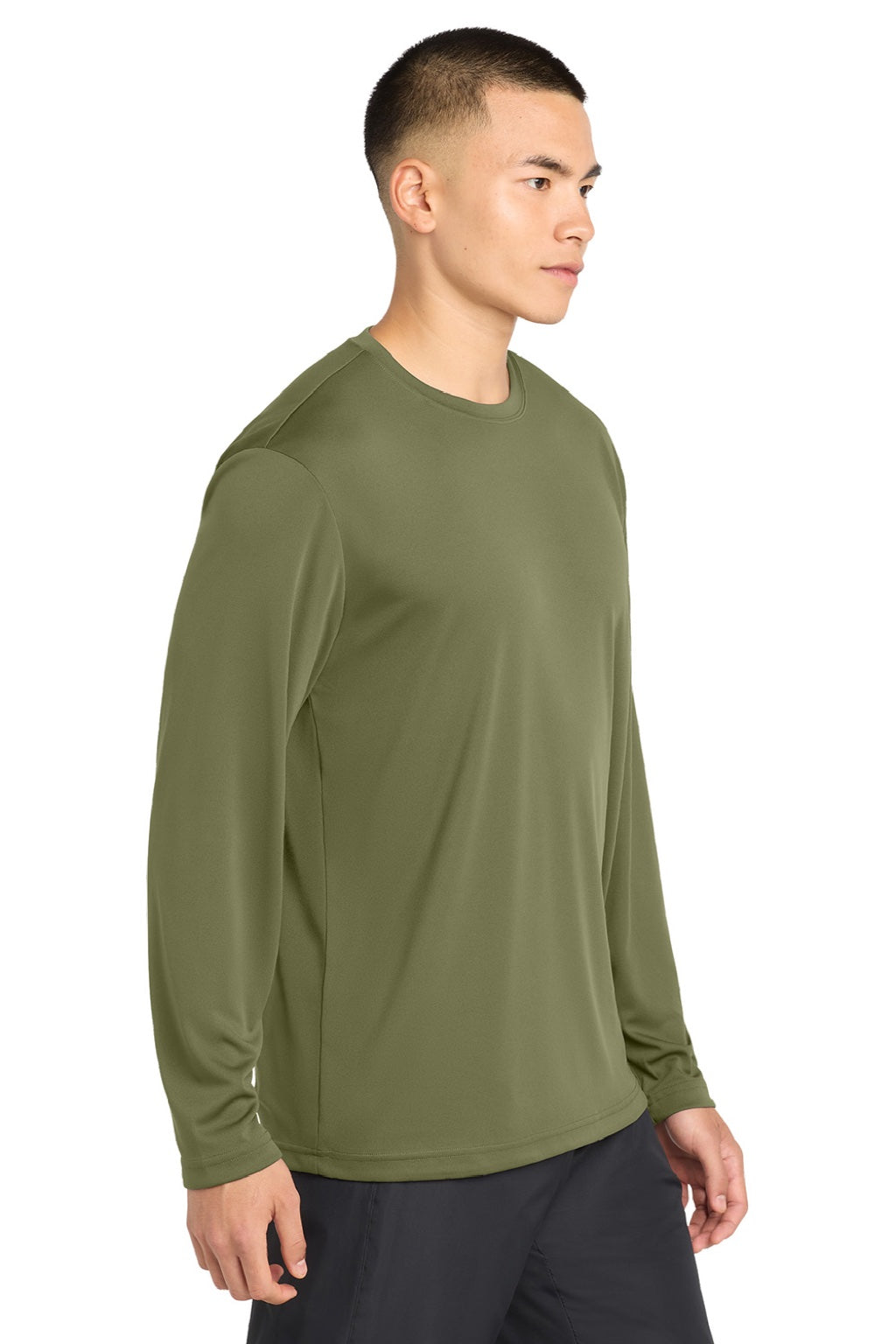 Sport-Tek Mens Competitor Moisture Wicking Long Sleeve Crewneck T-Shirt - Olive Drab Green
