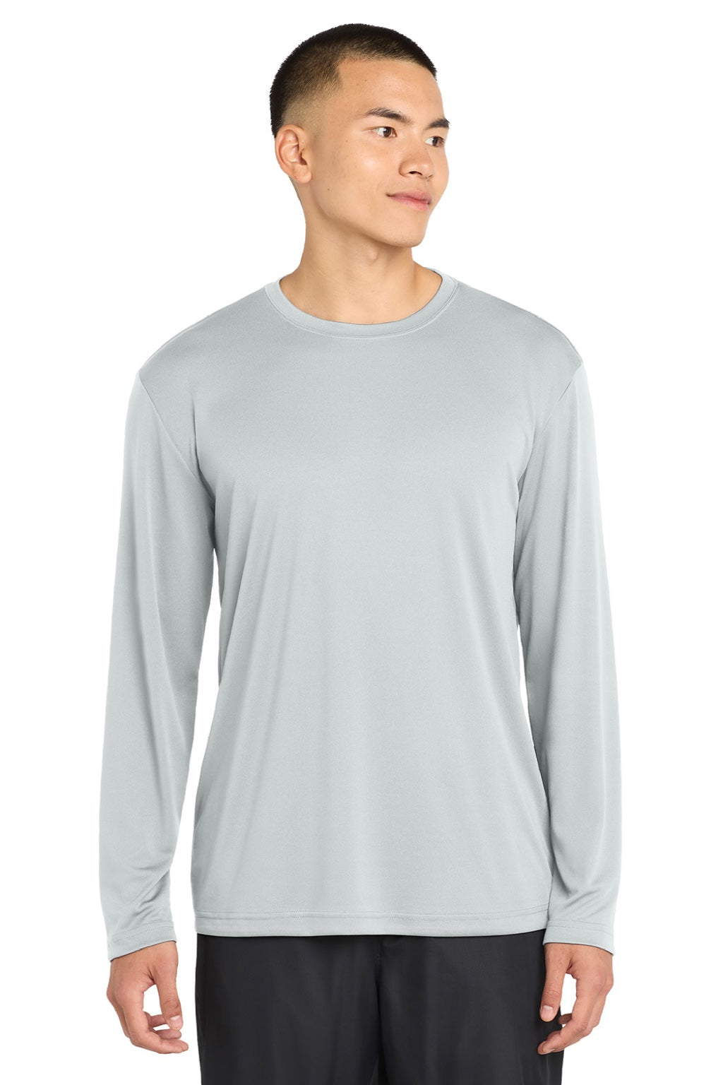 Sport-Tek Mens Competitor Moisture Wicking Long Sleeve Crewneck T-Shirt - Silver Grey