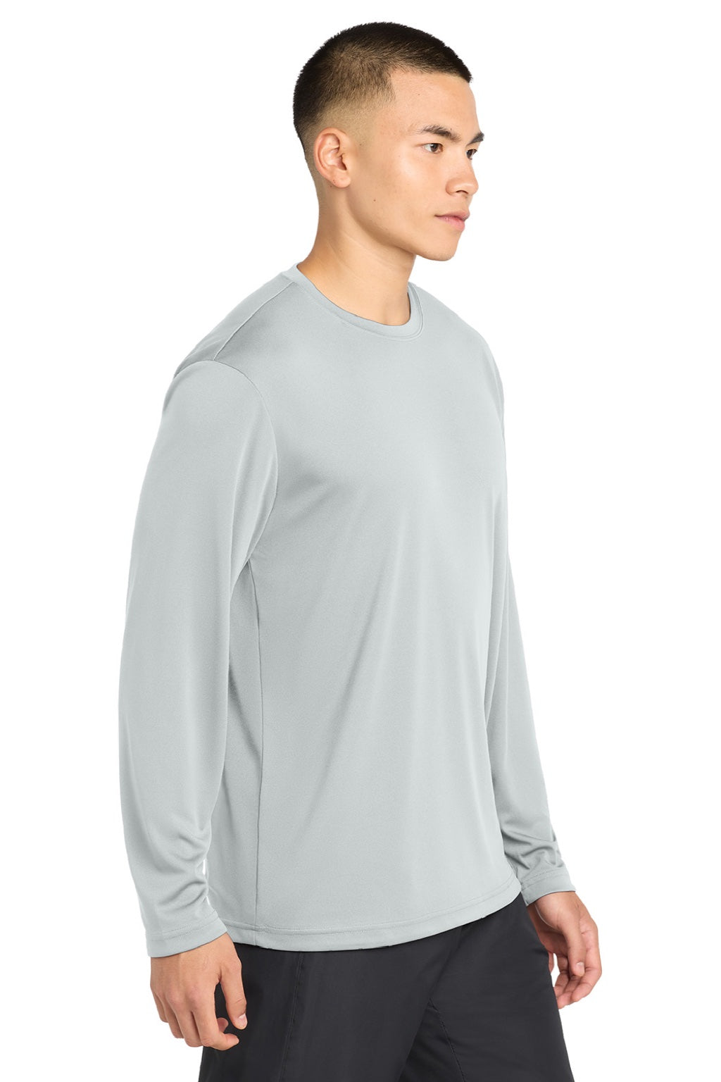 Sport-Tek Mens Competitor Moisture Wicking Long Sleeve Crewneck T-Shirt - Silver Grey