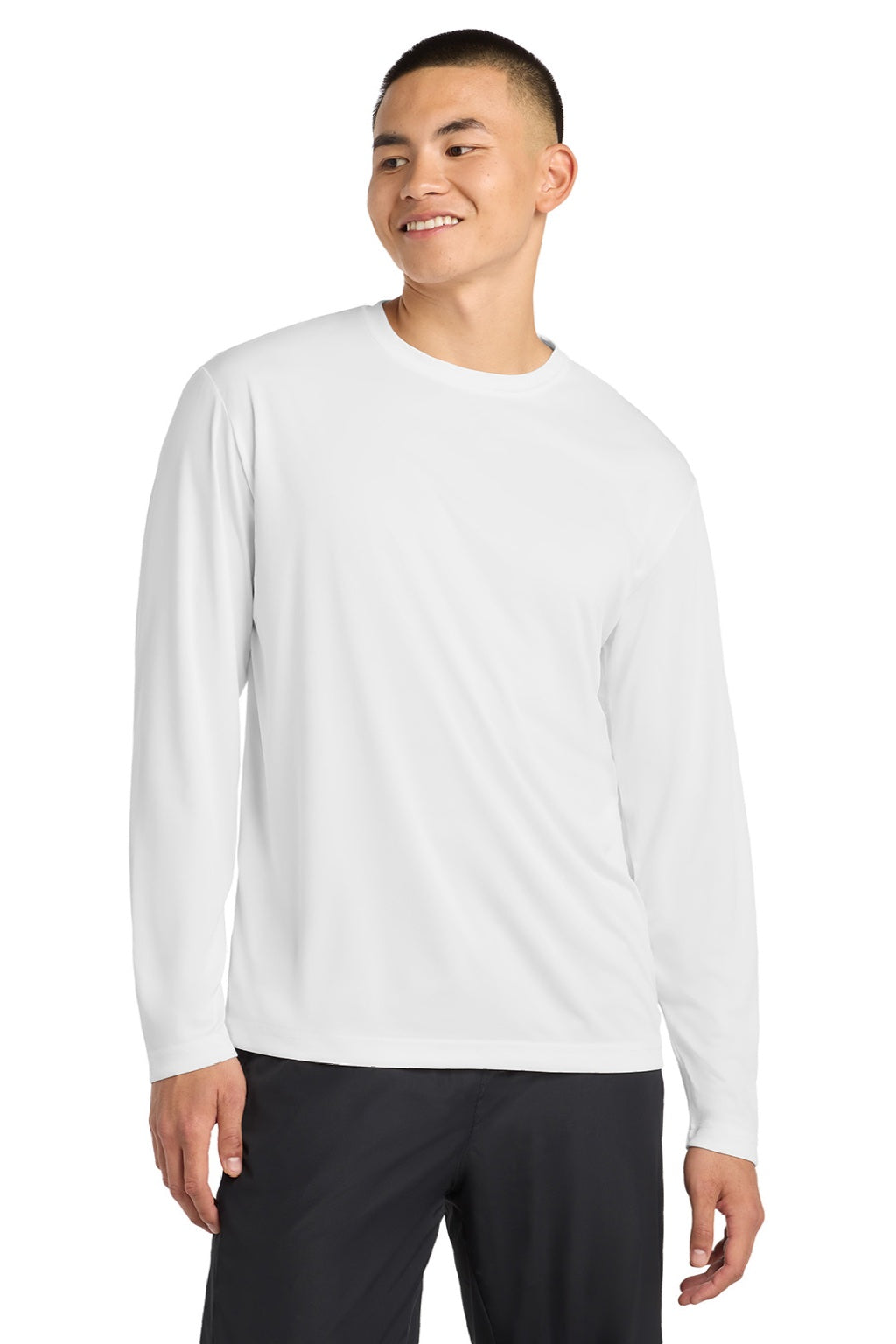 Sport-Tek Mens Competitor Moisture Wicking Long Sleeve Crewneck T-Shirt - White